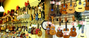 Island Bazaar's wall of ukulele and song books